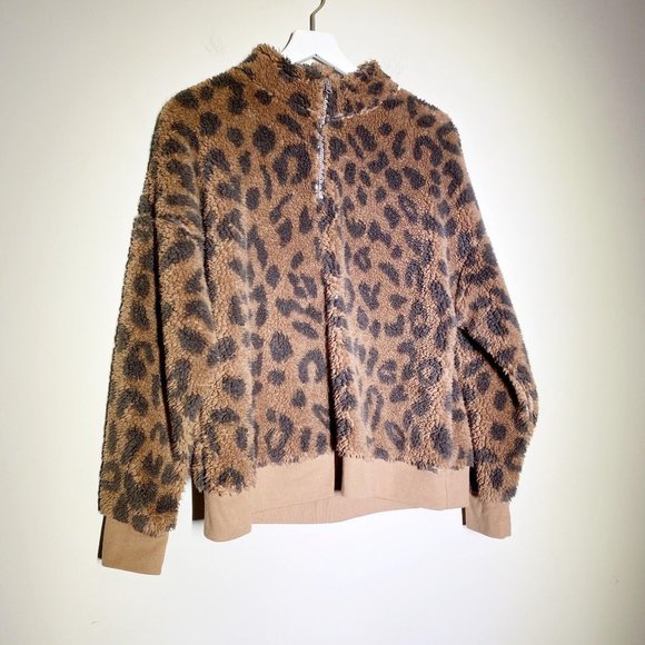 Grayson/Threads Leopard Print Teddy Zip Neck Pullover XL - Picture 4 of 15